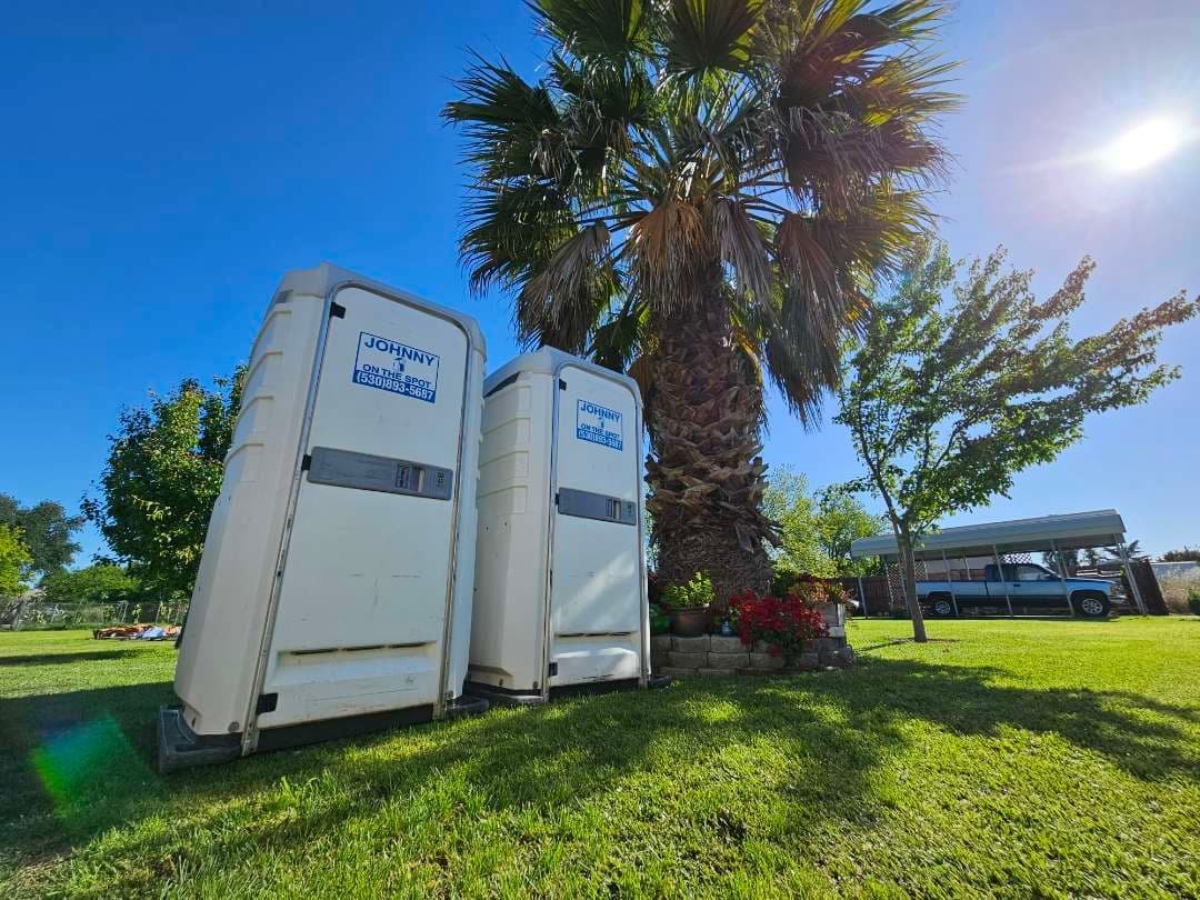 Wedding Portable Toilets 3 wedding Units with Palm tree very Cali 1 1